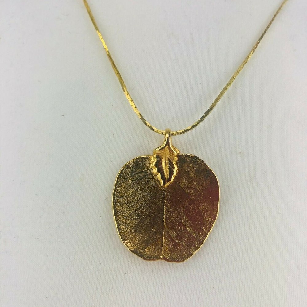 Real Leaf Gold Dipped Plated Necklace Pendant 18" - image 8